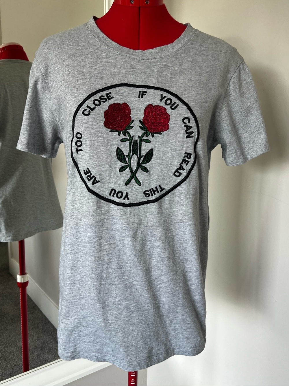 Maje Grey Tee with Red Rose Graphic